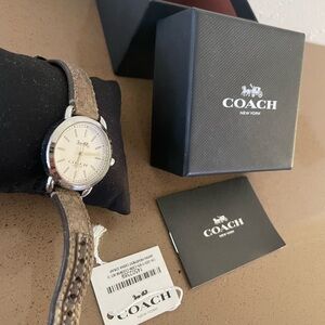 Coach Women's Watch with Cream Dial and Brown Strap
